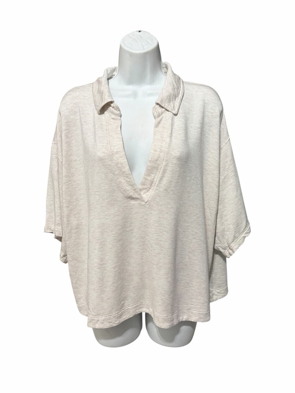 Athleta Westwood Sweatshirt Tee Women’s Large Oatmeal Modal Collared Top